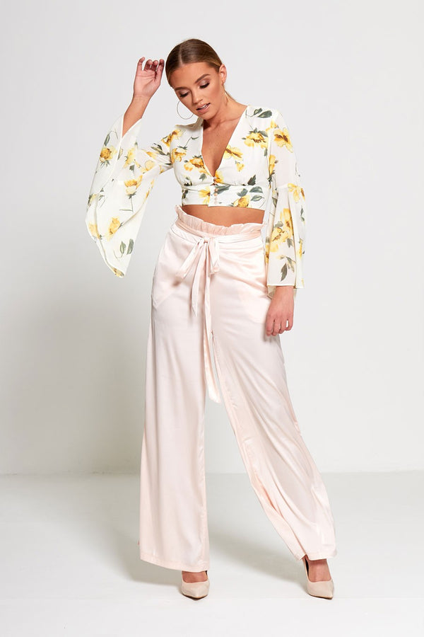 Pink Satin Wide Leg Trouser 