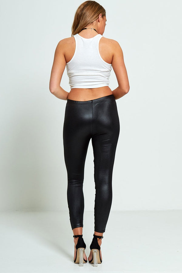 Ripped Detail Mesh Underlay Leather Look Leggings