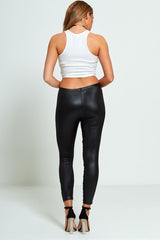 Ripped Detail Mesh Underlay Leather Look Leggings