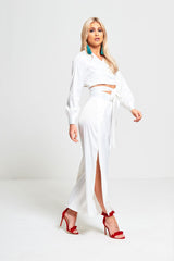 White Long Sleeves Cropped Top
