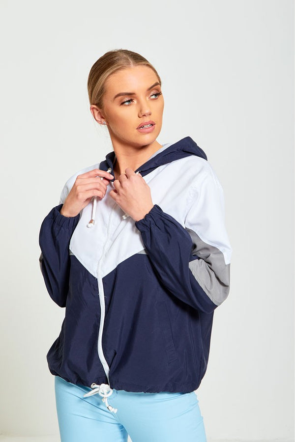 NAVY ZIP THROUGH HOODED JACKET
