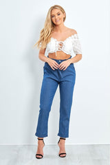 Denim High Wasited Straight Leg Trousers