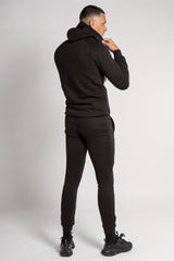Mens Black Pipe Detail Hooded Zip Tracksuit