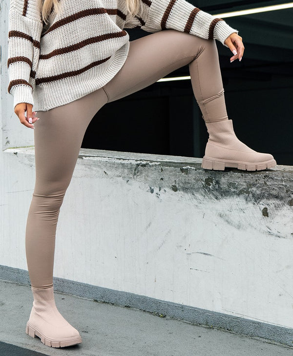 Sand Chunky Sock Boots