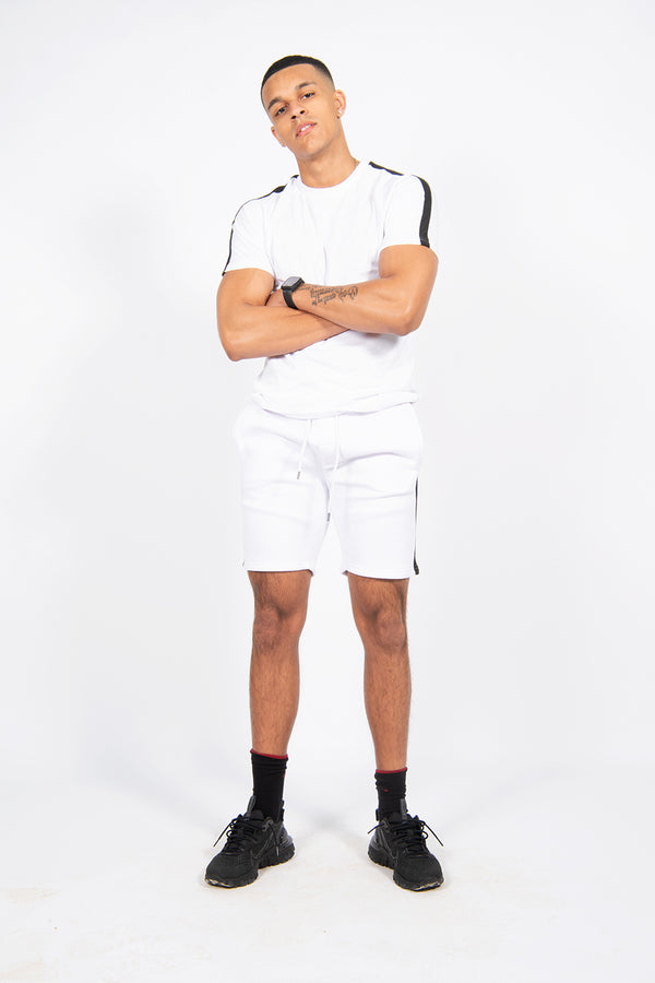 Mens White Monochrome Striped Short Set