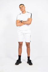 Mens White Monochrome Striped Short Set