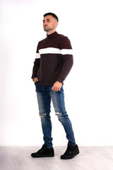 Mens Charcoal Ribbed Three Tone Jumper