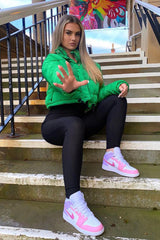 Green Cropped Drawstring Puffer Jacket