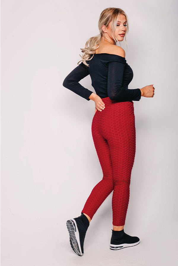 Red Sports Textured High Waisted Leggings
