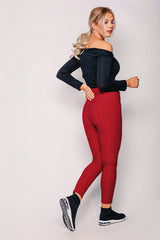 Red Sports Textured High Waisted Leggings