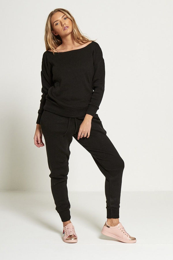 Black Loose Fit Lounge Wear Jogger Set