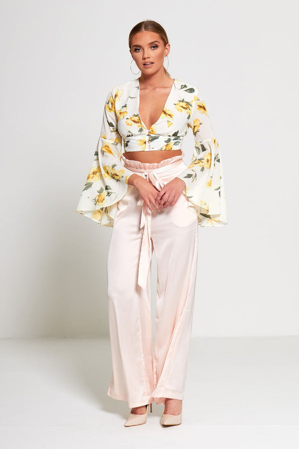 Pink Satin Wide Leg Trouser 