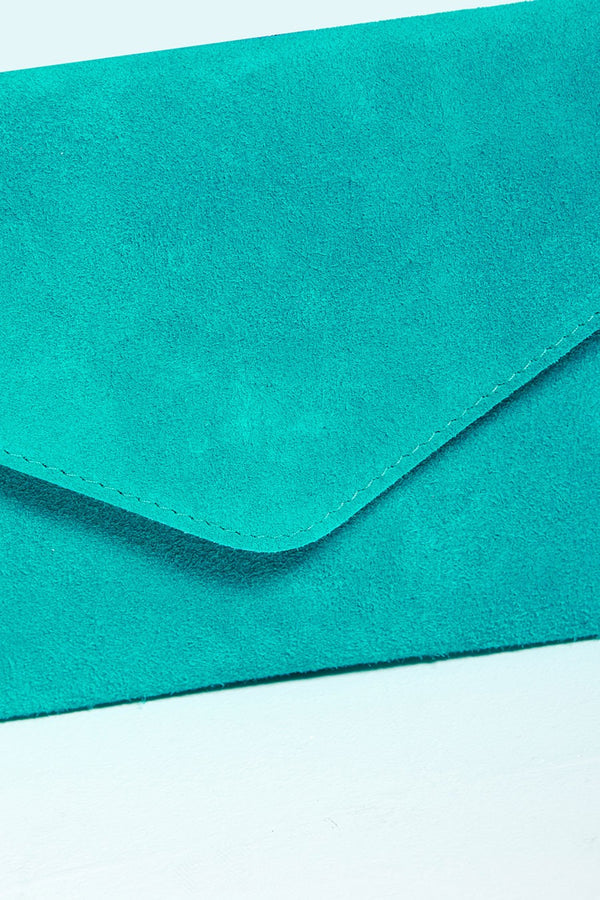 Turquoise Suede Envelope Clutch Bag