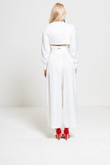 White Long Sleeves Cropped Top
