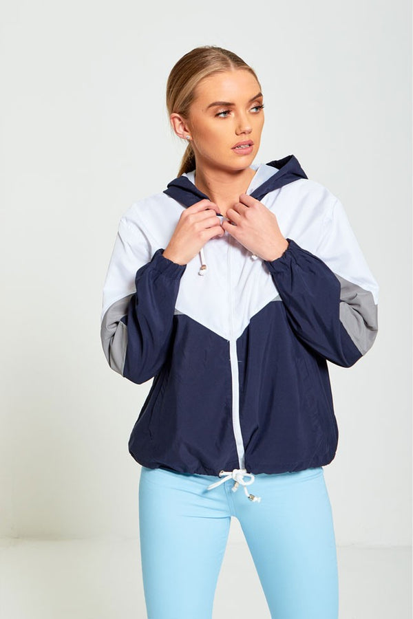 NAVY ZIP THROUGH HOODED JACKET
