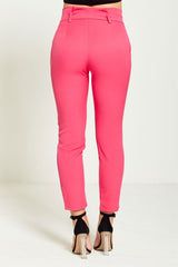 Pink High Waist Belted Tapered Trousers