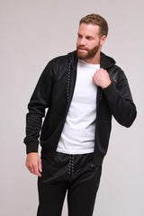 Black Drawstring Full Zipper Hooded Tracksuit
