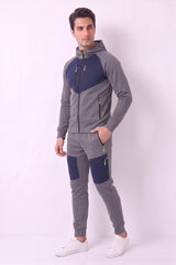Men's Slate Grey Panelled Hoodie & Joggers Tracksuit Set - Jack