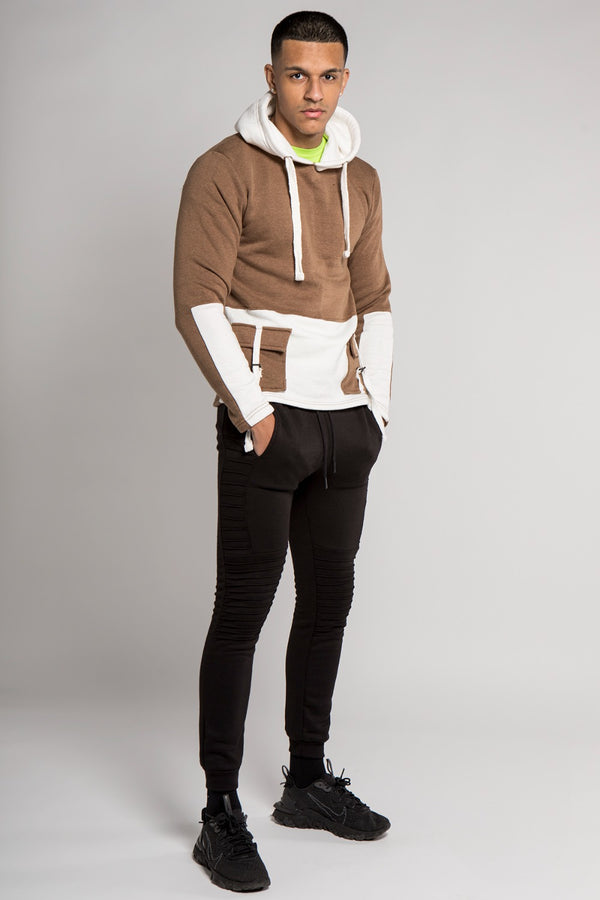 Mens Beige Contrast Hoodie