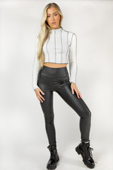 White Overlocked Stitch Detail Long Sleeve Top