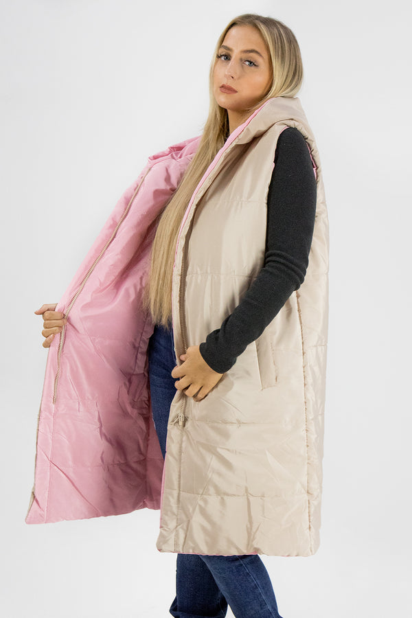 Stone Pink Reversible Longline Gilet