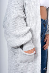 Light grey longline balloon sleeve knitted cardigan