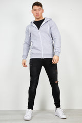 Mens Grey Fleece Zip Up Hoody