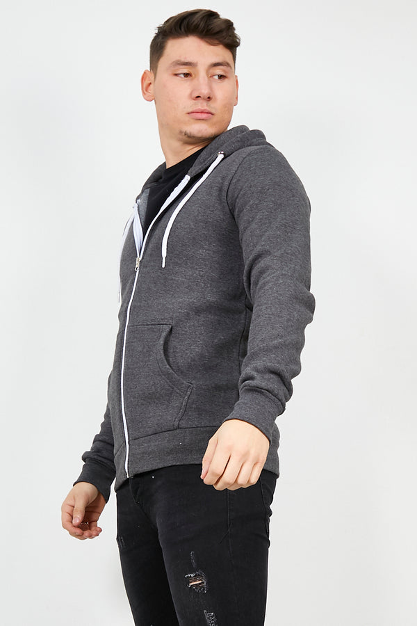 Mens Charcoal Fleece Zip Up Hoody