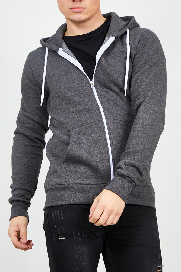 Mens Charcoal Fleece Zip Up Hoody