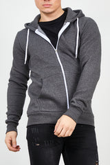 Mens Charcoal Fleece Zip Up Hoody