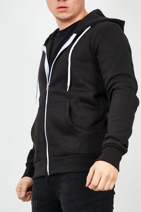 Mens Black Fleece Zip Up Hoody