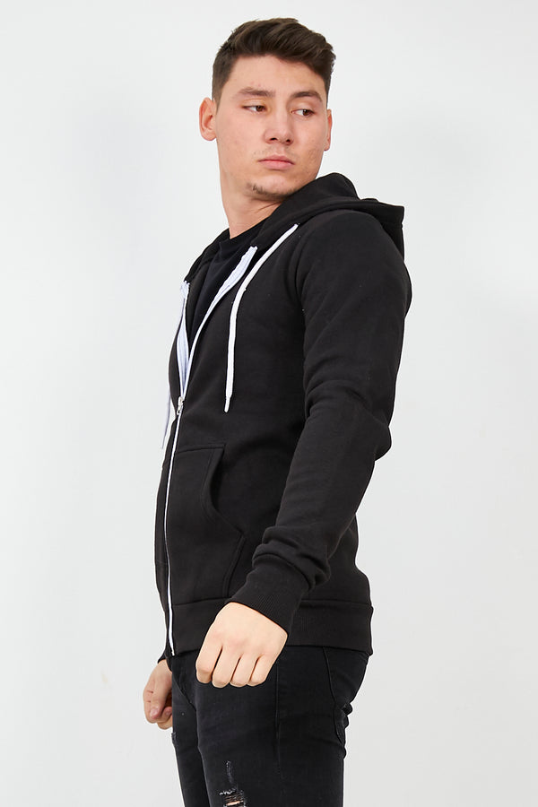 Mens Black Fleece Zip Up Hoody