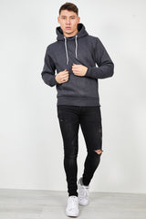 Mens Charcoal Contrast Drawstring Pull Over Hoodie