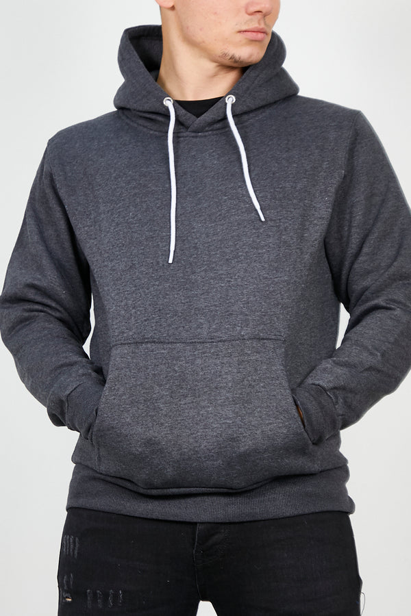 Mens Charcoal Contrast Drawstring Pull Over Hoodie