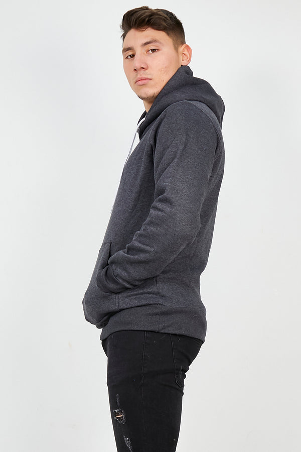 Mens Charcoal Contrast Drawstring Pull Over Hoodie