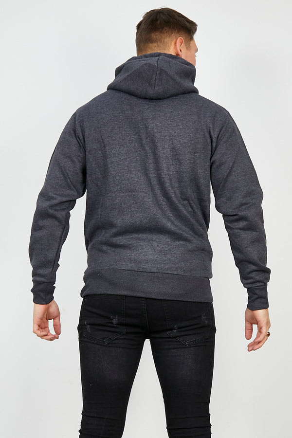 Mens Charcoal Contrast Drawstring Pull Over Hoodie