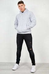 Mens Grey Contrast Drawstring Pull Over Hoodie