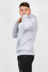 Mens Grey Contrast Drawstring Pull Over Hoodie
