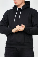 Mens Black Contrast Drawstring Pull Over Hoodie