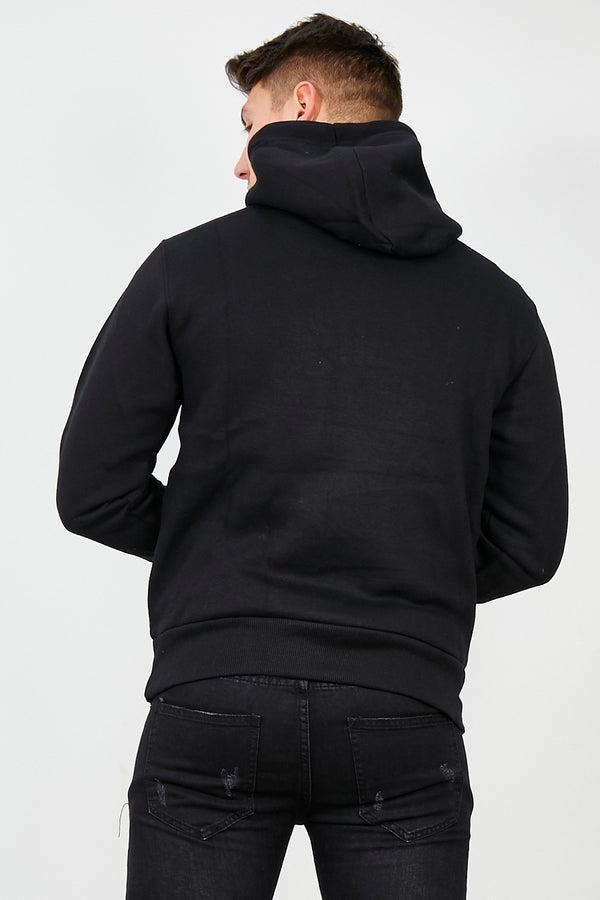 Mens Black Contrast Drawstring Pull Over Hoodie