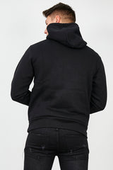 Mens Black Contrast Drawstring Pull Over Hoodie