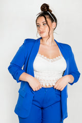 Royal Blue Ruched Sleeve Blazer