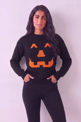 Black Pumpkin Face Halloween Knitted Jumper - Ava
