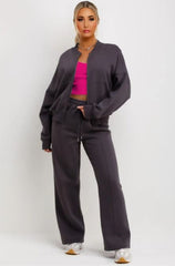 Slate Grey Bomber Sweatshirt With Straight Leg Jogger