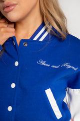 Royal Blue Cropped Contrast Sleeve Varsity Jacket