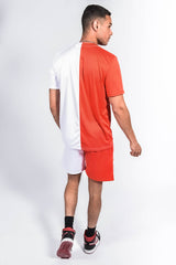Mens Red And White Colourblock Muscle Fit Short Set