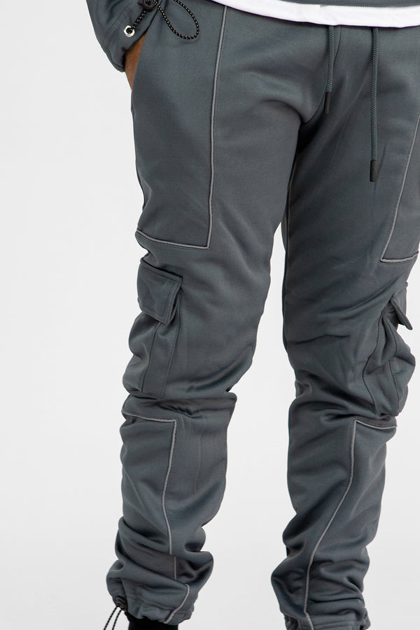 Mens Grey Multi Pocket Reflective Tracksuit