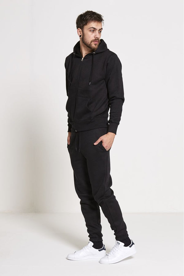 Mens Black Fleece Jogging Pockets Plain Tracksuit