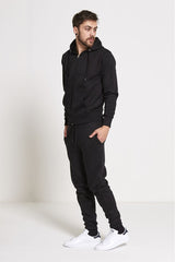 Mens Black Fleece Jogging Pockets Plain Tracksuit