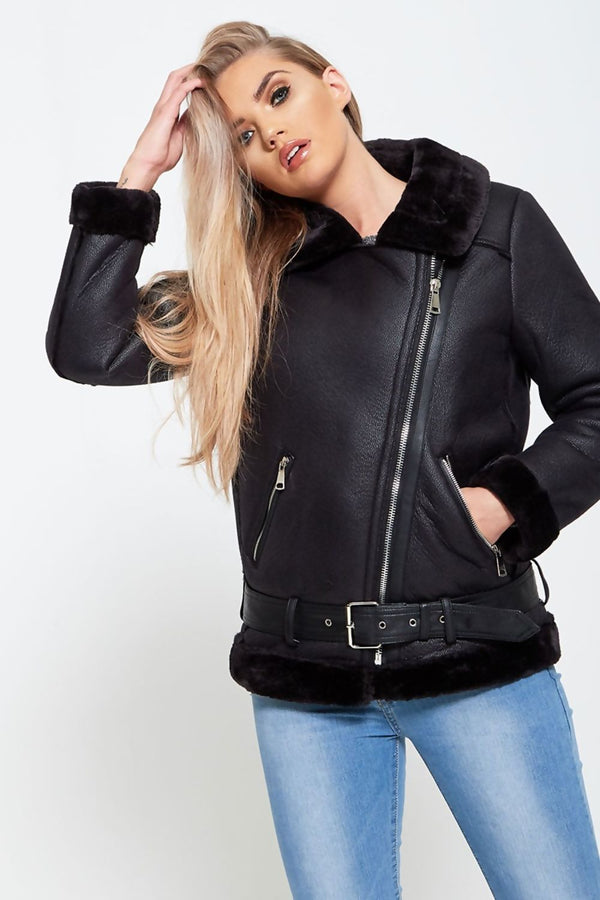 Black Aviator Leather Jacket 